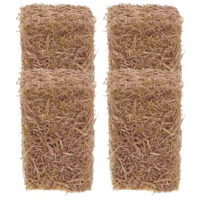 Set van 4 Mini Hooibalen – Houten Miniatuur Strobalen voor Diorama en Boerderij Decoratie