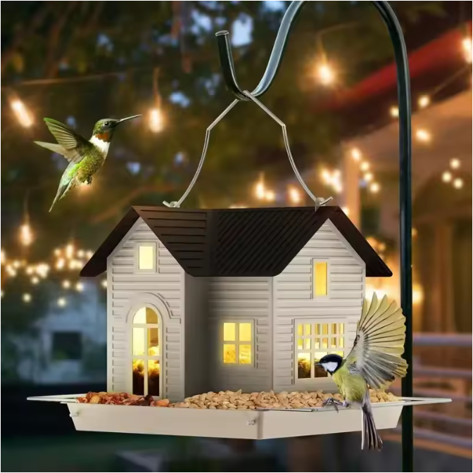 Zonne-energie Vogelvoeder Lantaarn – Hangende Metalen Tuin Feeder met Verlichting