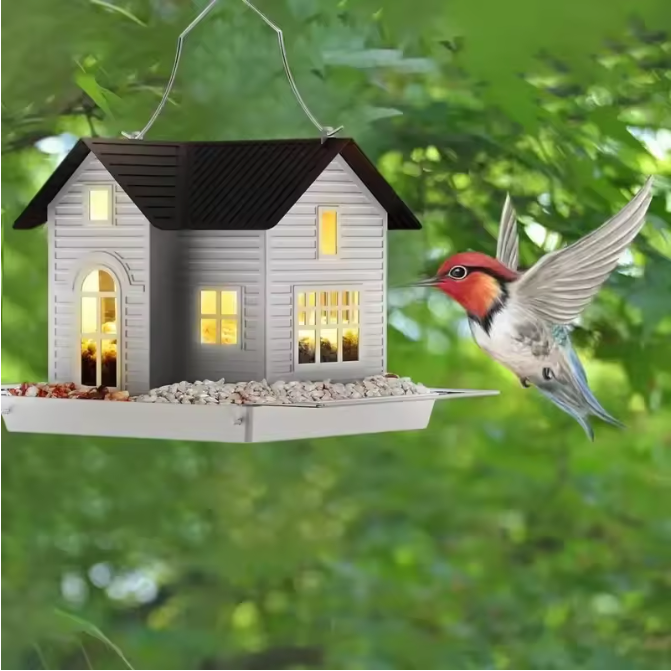 Zonne-energie Vogelvoeder Lantaarn – Hangende Metalen Tuin Feeder met Verlichting