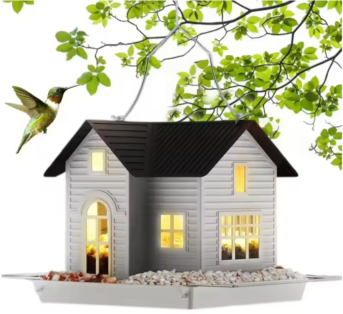 Zonne-energie Vogelvoeder Lantaarn – Hangende Metalen Tuin Feeder met Verlichting