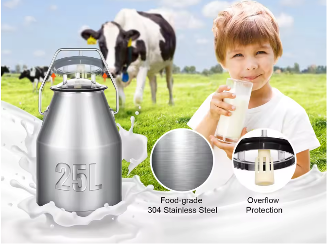 Elektrische Koe Melkmachine 25L – RVS Vacuüm Melker met Pulsatiesysteem en Kar