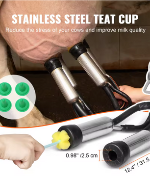 Elektrische Koe Melkmachine 25L – RVS Vacuüm Melker met Pulsatiesysteem en Kar