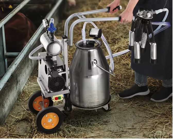 Elektrische Koe Melkmachine 25L – RVS Vacuüm Melker met Pulsatiesysteem en Kar