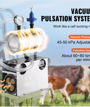Elektrische Koe Melkmachine 25L – RVS Vacuüm Melker met Pulsatiesysteem en Kar