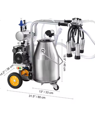 Elektrische Koe Melkmachine 25L – RVS Vacuüm Melker met Pulsatiesysteem en Kar