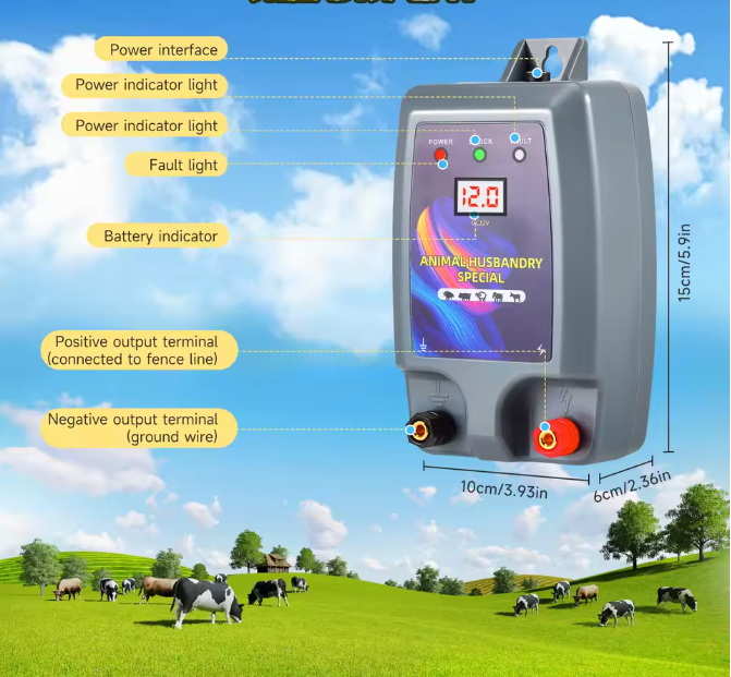 Schrikdraadapparaat 12V 1.5 Joule – Elektrische Afrastering Controller tot 15 km voor Vee en Dieren