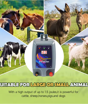 Schrikdraadapparaat 12V 1.5 Joule – Elektrische Afrastering Controller tot 15 km voor Vee en Dieren