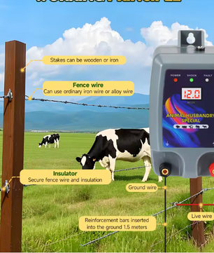 Schrikdraadapparaat 12V 1.5 Joule – Elektrische Afrastering Controller tot 15 km voor Vee en Dieren