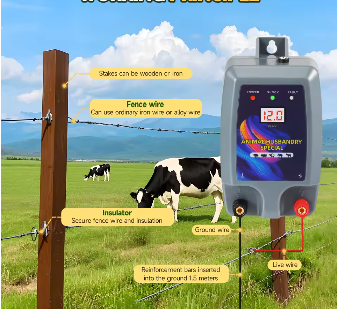 Schrikdraadapparaat 12V 1.5 Joule – Elektrische Afrastering Controller tot 15 km voor Vee en Dieren