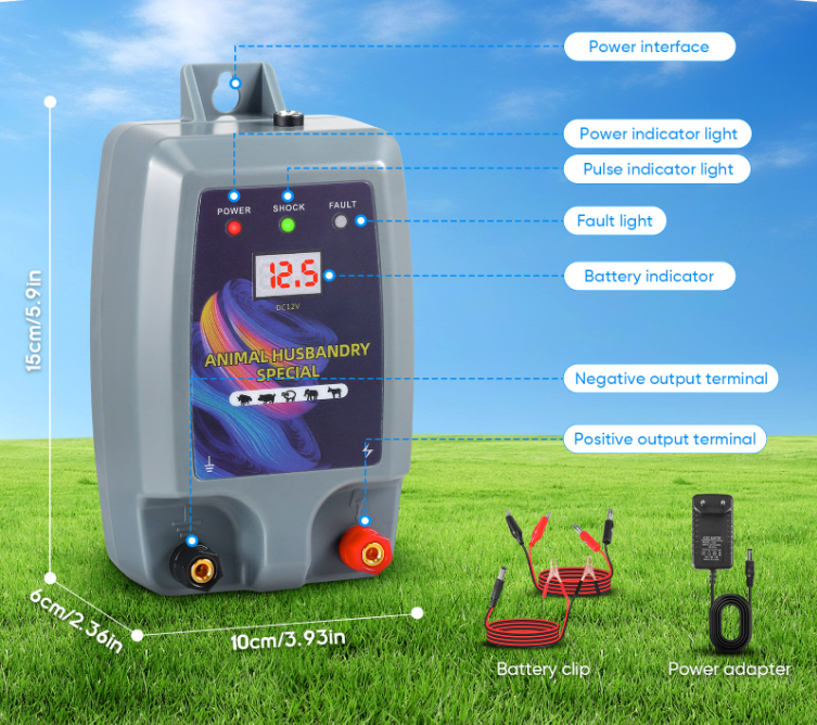Schrikdraadapparaat 12V 1.5 Joule – Elektrische Afrastering Controller tot 15 km voor Vee en Dieren