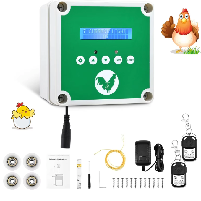 Automatische Kippenhokdeur met Afstandsbediening – Elektrische Hokdeuropener met Timer, Lichtsensor en Zonne-energie Optie
