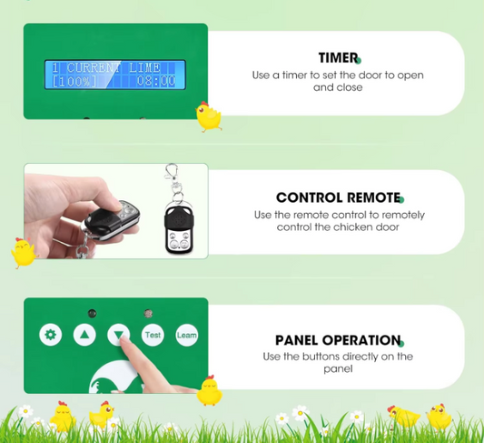 Automatische Kippenhokdeur met Afstandsbediening – Elektrische Hokdeuropener met Timer, Lichtsensor en Zonne-energie Optie