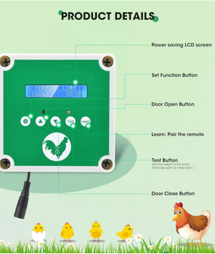 Automatische Kippenhokdeur met Afstandsbediening – Elektrische Hokdeuropener met Timer, Lichtsensor en Zonne-energie Optie