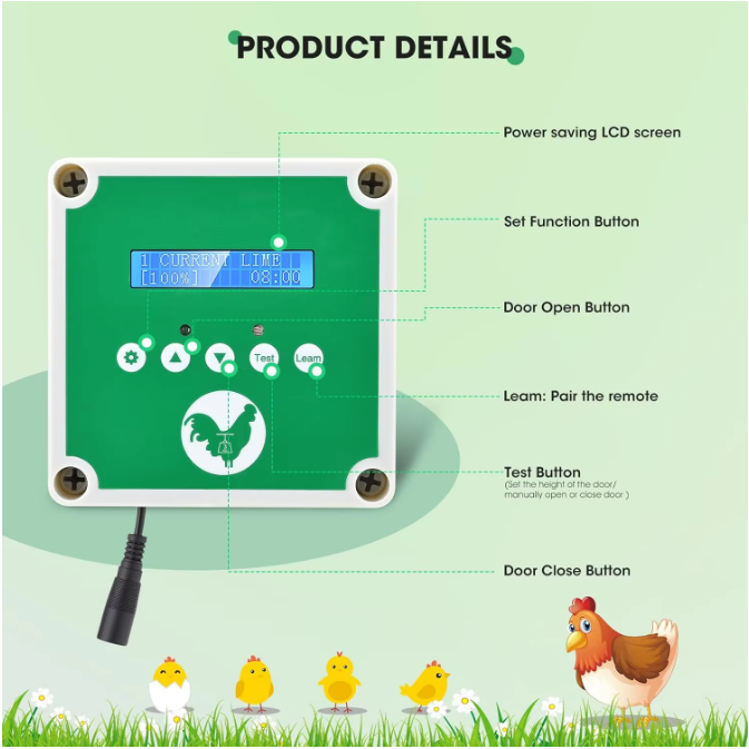 Automatische Kippenhokdeur met Afstandsbediening – Elektrische Hokdeuropener met Timer, Lichtsensor en Zonne-energie Optie