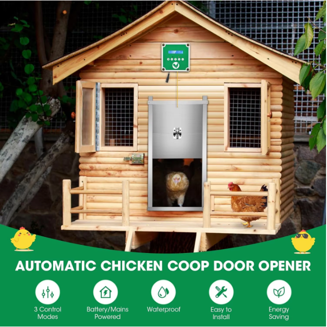 Automatische Kippenhokdeur met Afstandsbediening – Elektrische Hokdeuropener met Timer, Lichtsensor en Zonne-energie Optie