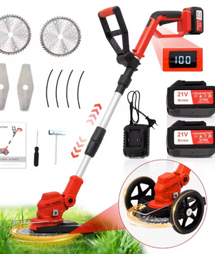 21V Accu Grastrimmer – Draadloze Bosmaaier met 2× 4000 mAh Batterijen en Multifunctionele Messen