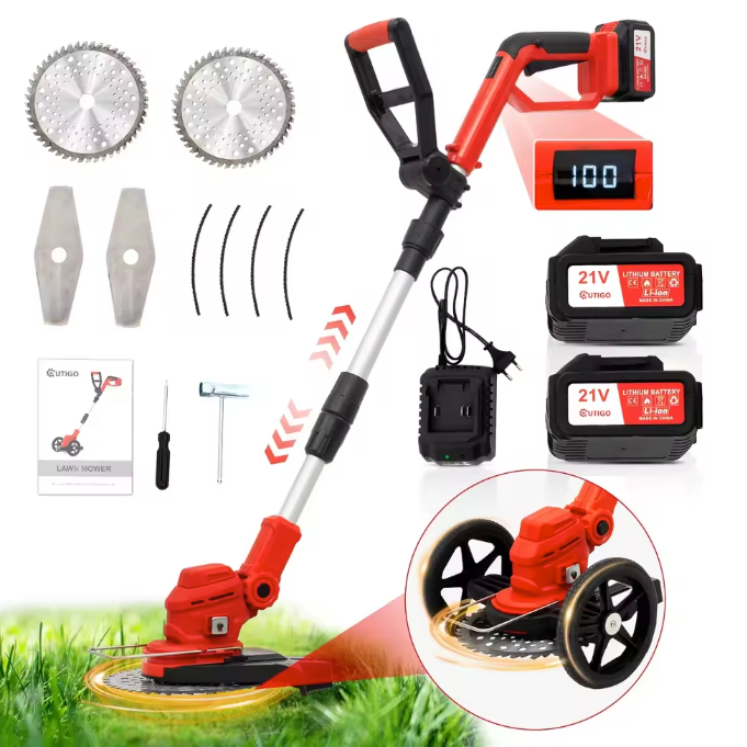 21V Accu Grastrimmer – Draadloze Bosmaaier met 2× 4000 mAh Batterijen en Multifunctionele Messen