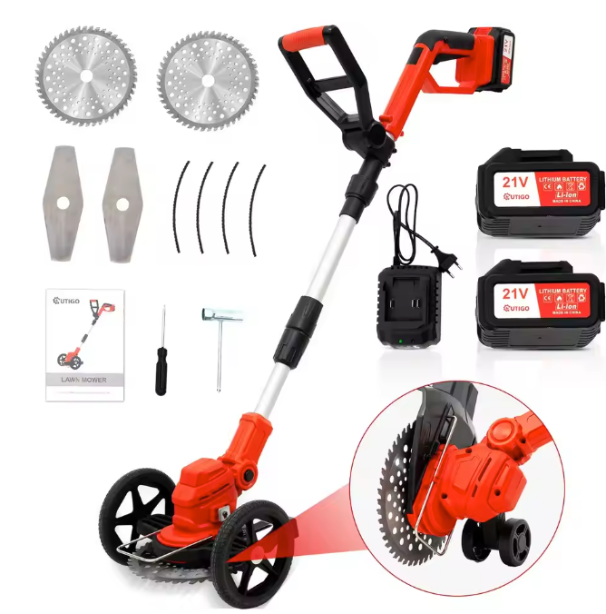 21V Accu Grastrimmer – Draadloze Bosmaaier met 2× 4000 mAh Batterijen en Multifunctionele Messen