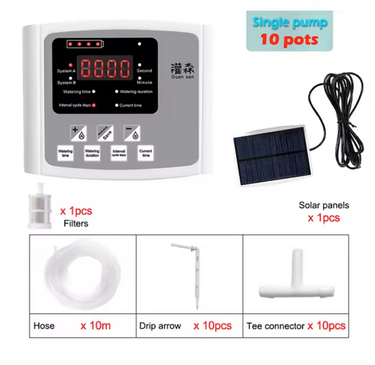 Automatisch Druppelirrigatiesysteem op Zonne-energie – Slimme Planten Bewateringscontroller met Timer