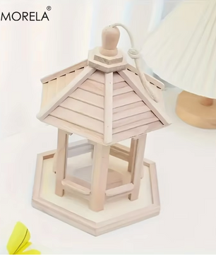 Hangend Houten Vogelhuis met Voeder- en Watersysteem – Decoratieve Vogelvoeder voor Tuin en Balkon