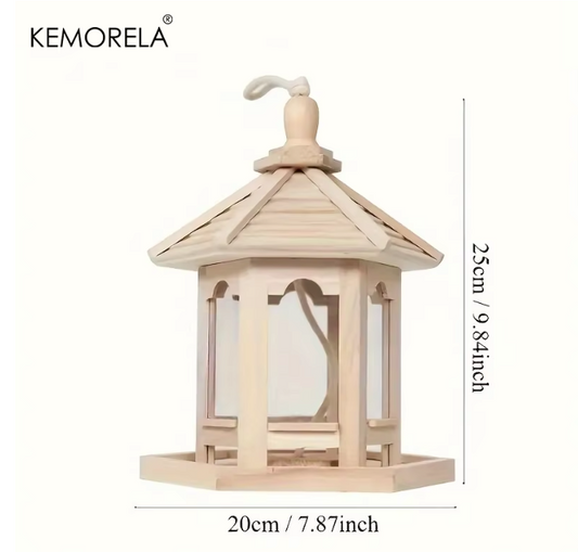 Hangend Houten Vogelhuis met Voeder- en Watersysteem – Decoratieve Vogelvoeder voor Tuin en Balkon