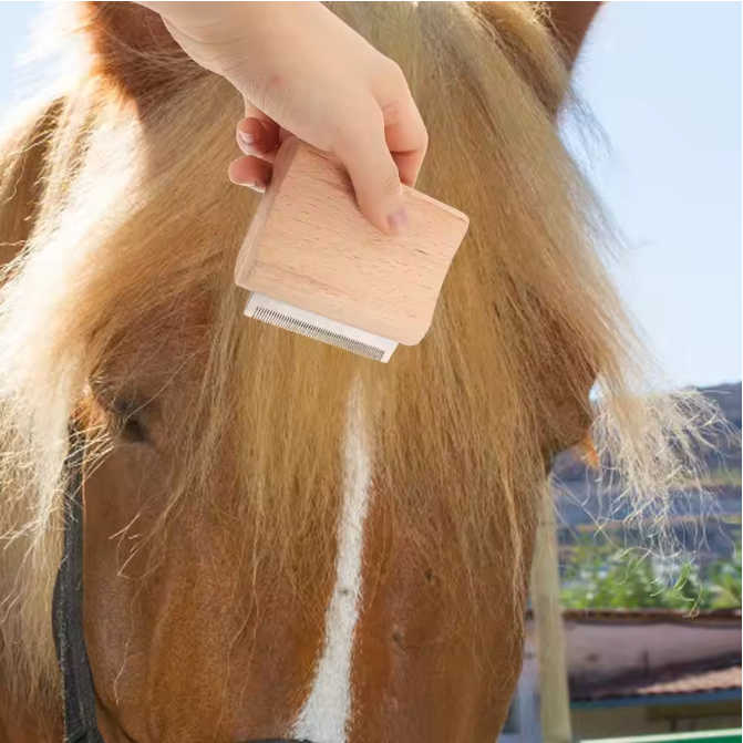Paarden Ontharingsborstel – Houten Verzorgingsborstel met Metalen Kam voor Paarden en Vee