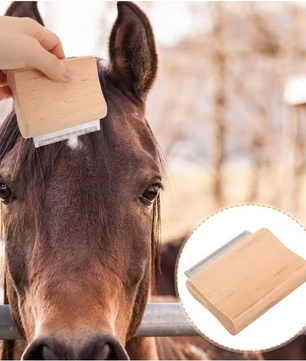 Paarden Ontharingsborstel – Houten Verzorgingsborstel met Metalen Kam voor Paarden en Vee