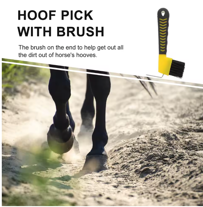 Paarden Hoefkrabber met Borstel – RVS Hoefreiniger met Comfort Handvat