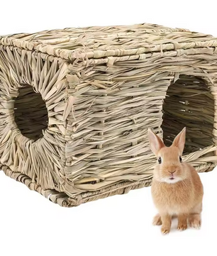 Opvouwbaar Geweven Huis voor Kleine Dieren – Konijnen, Cavia’s en Hamsters – Natuurlijke Kauwmat en Schuilplek