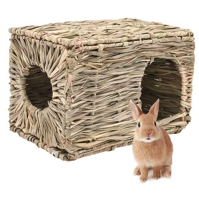 Opvouwbaar Geweven Huis voor Kleine Dieren – Konijnen, Cavia’s en Hamsters – Natuurlijke Kauwmat en Schuilplek