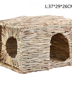 Opvouwbaar Geweven Huis voor Kleine Dieren – Konijnen, Cavia’s en Hamsters – Natuurlijke Kauwmat en Schuilplek