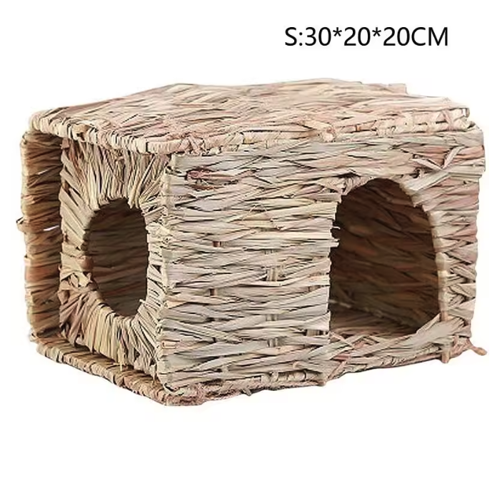 Opvouwbaar Geweven Huis voor Kleine Dieren – Konijnen, Cavia’s en Hamsters – Natuurlijke Kauwmat en Schuilplek