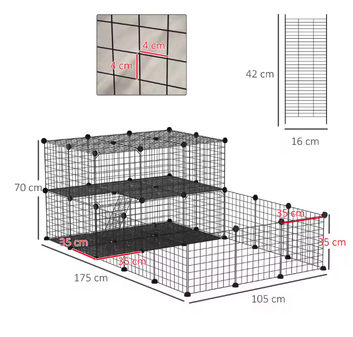 Modulaire Dierenren voor Kleine Huisdieren – Metalen Knaagdierkooi met Deuren en Panelen