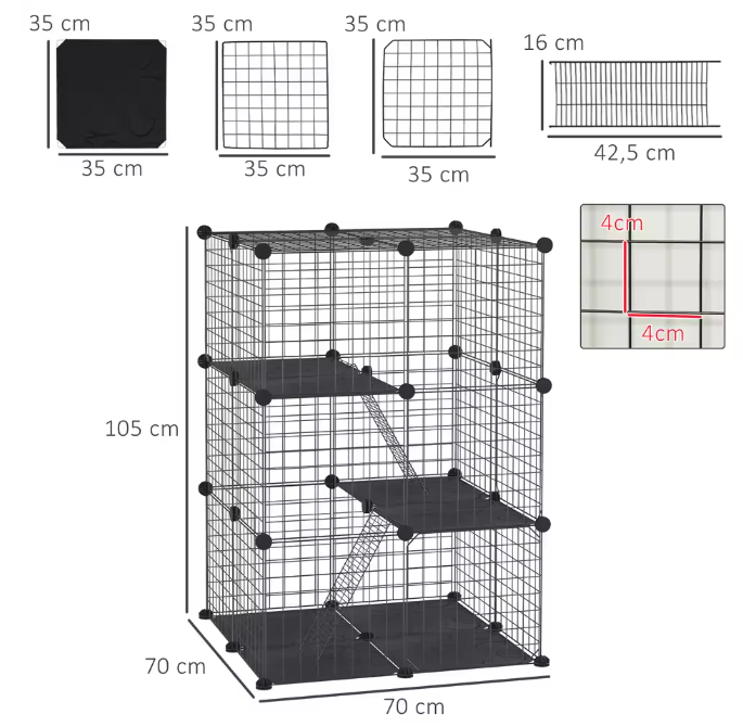 Modulaire Dierenren voor Kleine Huisdieren – Metalen Knaagdierkooi met Deuren en Panelen