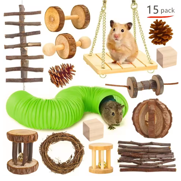 Houten Kauwspeelgoed Set voor Konijnen en Knaagdieren – Natuurlijk Speelgoed voor Kleine Dieren