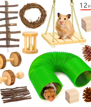 Houten Kauwspeelgoed Set voor Konijnen en Knaagdieren – Natuurlijk Speelgoed voor Kleine Dieren