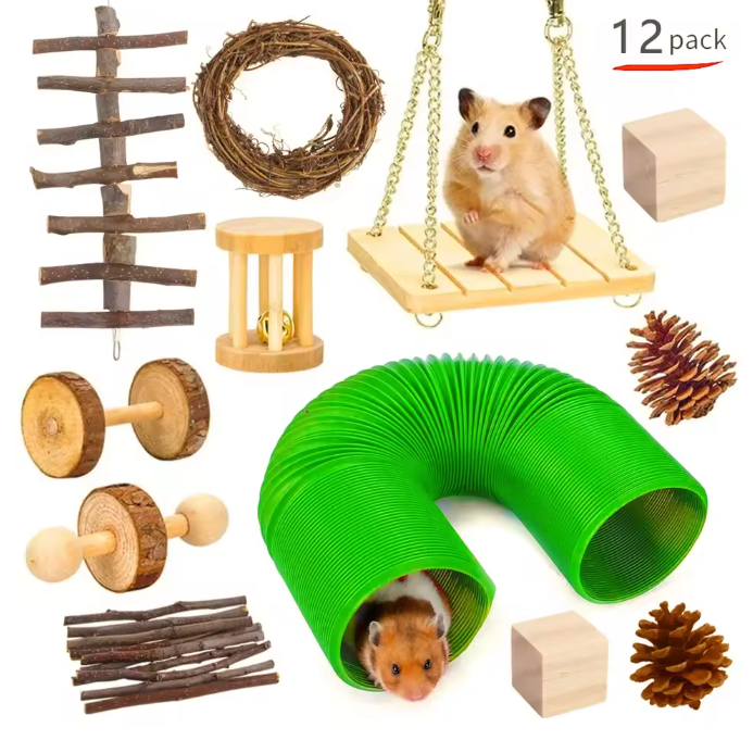 Houten Kauwspeelgoed Set voor Konijnen en Knaagdieren – Natuurlijk Speelgoed voor Kleine Dieren