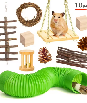 Houten Kauwspeelgoed Set voor Konijnen en Knaagdieren – Natuurlijk Speelgoed voor Kleine Dieren