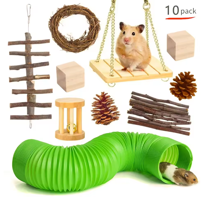 Houten Kauwspeelgoed Set voor Konijnen en Knaagdieren – Natuurlijk Speelgoed voor Kleine Dieren