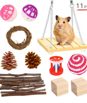 Houten Kauwspeelgoed Set voor Konijnen en Knaagdieren – Natuurlijk Speelgoed voor Kleine Dieren