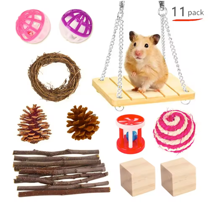 Houten Kauwspeelgoed Set voor Konijnen en Knaagdieren – Natuurlijk Speelgoed voor Kleine Dieren