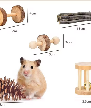 Houten Kauwspeelgoed Set voor Konijnen en Knaagdieren – Natuurlijk Speelgoed voor Kleine Dieren