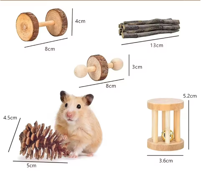 Houten Kauwspeelgoed Set voor Konijnen en Knaagdieren – Natuurlijk Speelgoed voor Kleine Dieren
