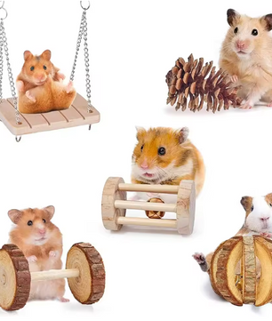 Houten Kauwspeelgoed Set voor Konijnen en Knaagdieren – Natuurlijk Speelgoed voor Kleine Dieren