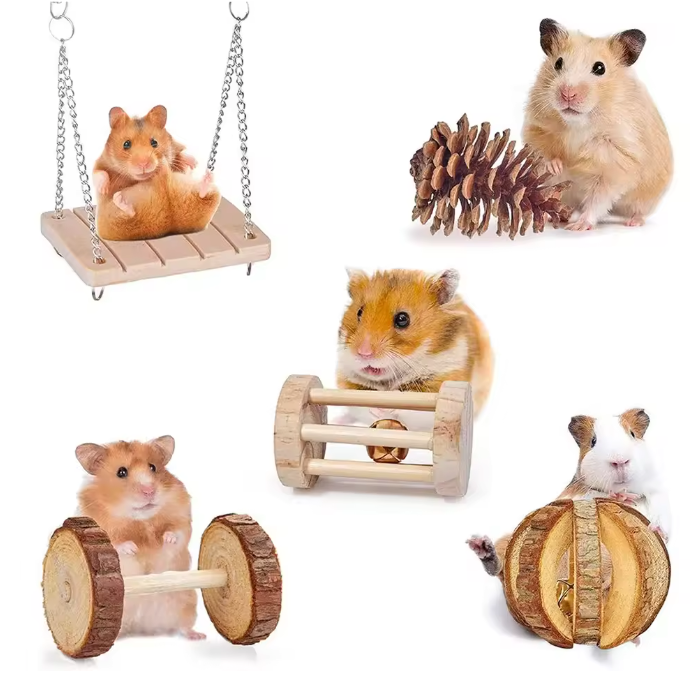 Houten Kauwspeelgoed Set voor Konijnen en Knaagdieren – Natuurlijk Speelgoed voor Kleine Dieren