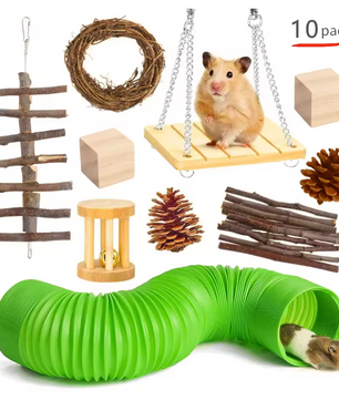 Houten Kauwspeelgoed Set voor Konijnen en Knaagdieren – Natuurlijk Speelgoed voor Kleine Dieren