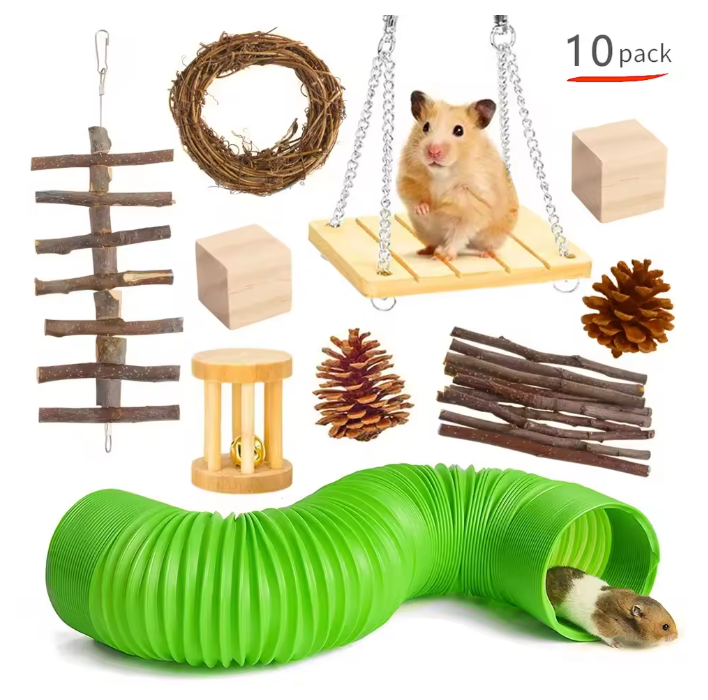 Houten Kauwspeelgoed Set voor Konijnen en Knaagdieren – Natuurlijk Speelgoed voor Kleine Dieren