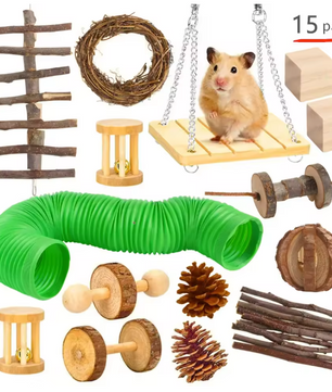 Houten Kauwspeelgoed Set voor Konijnen en Knaagdieren – Natuurlijk Speelgoed voor Kleine Dieren