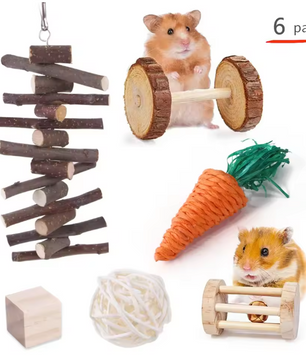 Houten Kauwspeelgoed Set voor Konijnen en Knaagdieren – Natuurlijk Speelgoed voor Kleine Dieren