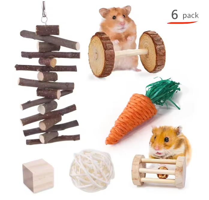 Houten Kauwspeelgoed Set voor Konijnen en Knaagdieren – Natuurlijk Speelgoed voor Kleine Dieren